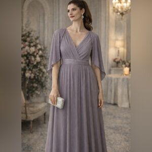 LAVENDER  full CAPE‎ SLEEVE FORMAL DRESS mother of bride SO wedding Guest sz 12